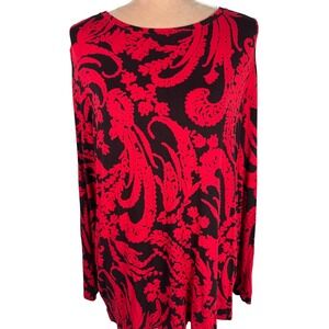 Chico's Women's Size XL Red and Black Paisley Print Long‎ Sleeve Top Holidays